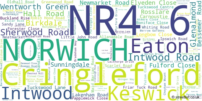 A word cloud for the NR4 6 postcode